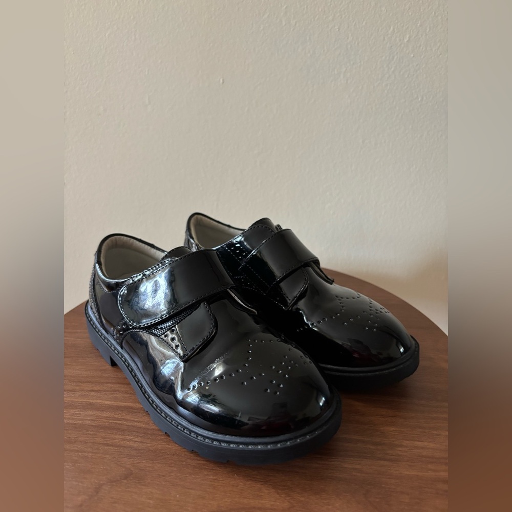 Elegant Black Kids Patent Leather shoes with Velcro Strap